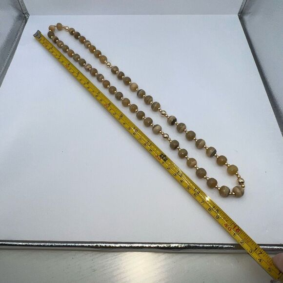 Round Stone Vintage Estate Necklace Bead Earth Tone Beige Iridescent Multi - Picture 6 of 7